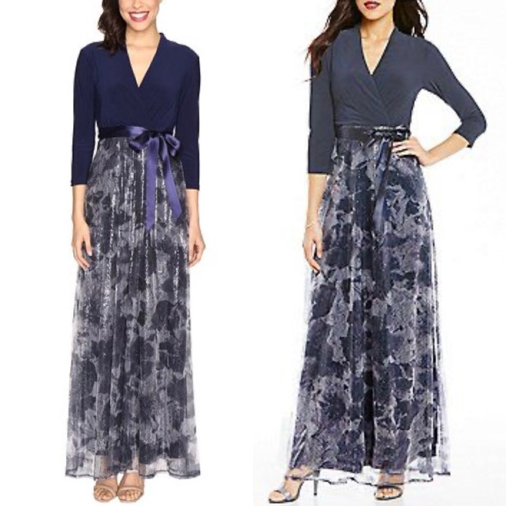 Leslie Fay Navy sequined 💿 evening dress! Perfect for WEDDING💍 season 💙 or Prom!